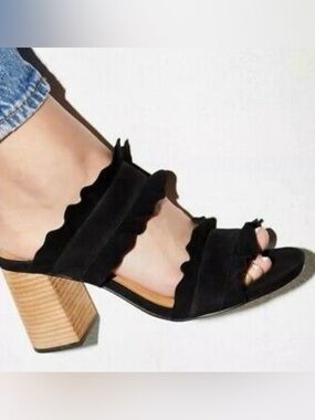Free People Black Rosie Ruffle Block Heels Sandals